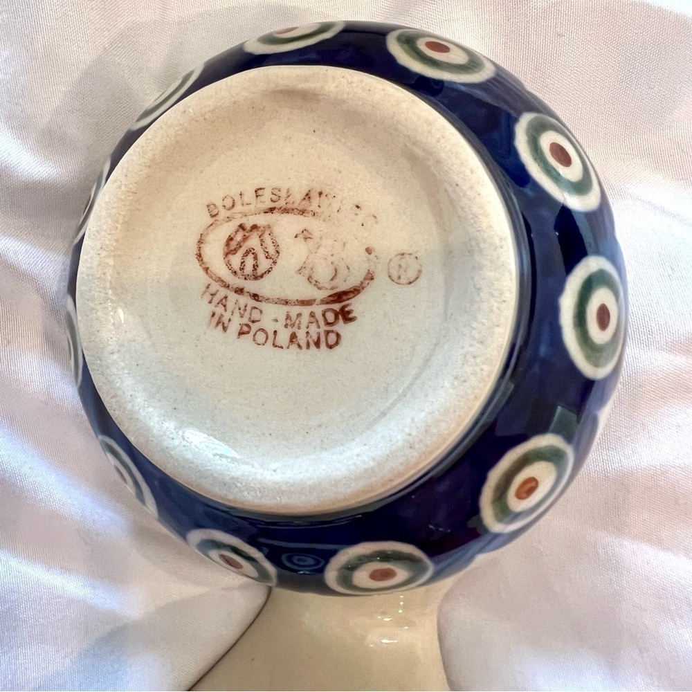 Boleslawiec Pottery Nature Peacock Cobalt Blue Creamer condiment dish Poland set - Picture 9 of 11
